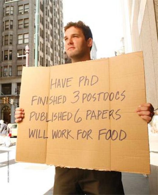 unemployed college PhD graduate asks for work